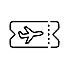 Poster - Depicts a simple line drawing of an airplane ticket with perforated edge and airplane symbol inside it