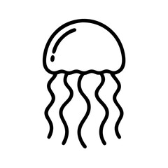Poster - A simple graphic of a sea creature with a bell shaped body and trailing tentacles in black outline form