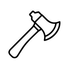 Poster - Axe with wooden handle and metal head displayed in a simple outline style drawing on a white backdrop
