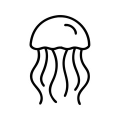 Poster - Simple graphic showing a jellyfish with wavy tentacles in a black outline on a white background