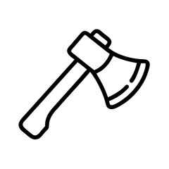 Poster - Simple graphic depiction of a black outline axe tool with a wooden handle on a white background view