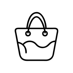 Poster - Simple outline drawing of a tote with handles and a curved design element on the front side view