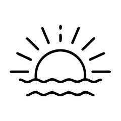 Poster - Simple graphic of a sun rising over water with radiating lines in a minimalist style drawing design