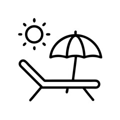 Poster - A simple depiction of a lounge chair, umbrella, and sun, evoking a sense of relaxation and vacation time