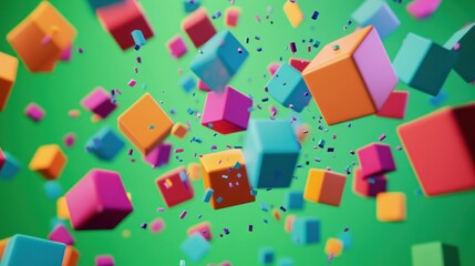 Poster - Vibrant array of floating cubes, abstract design, colourful geometric shapes