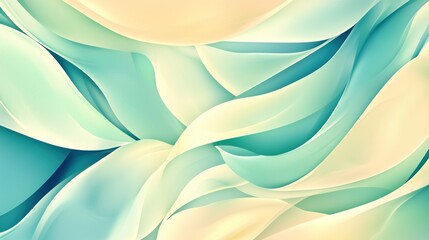 Poster - Abstract teal and cream ribbons cascade gently, creating a soothing visual experience