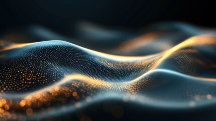 Poster - Abstract flowing wave pattern formed by a sea of dynamic luminous dots