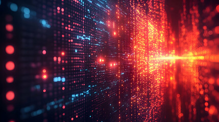 Poster - Digital data wall with vibrant glowing points.