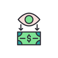 Poster - Eye Symbol With Arrows Above A Dollar Bill Symbol On Transparent