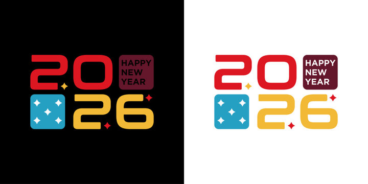 New Year 2026 logo. with numbers and stars. Holiday design for flyers, greeting cards, invitations, calendars, etc. Vector illustration