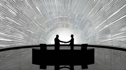Poster - Extended Handshake Silhouette with Radiating Lines Background