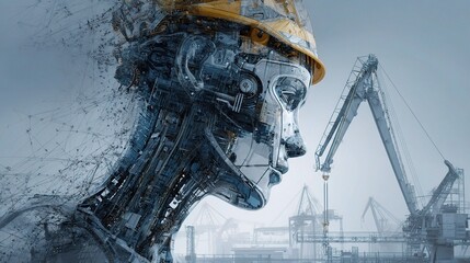 Poster - Futuristic Engineer Control Room with Robot and Crane Technology