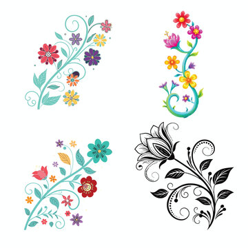 Elegant Floral Vector Designs – Colorful & Ornamental Elements