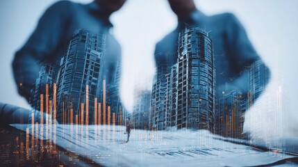 Poster - Abstract Double Exposure of Financial Graphs and Urban Architects