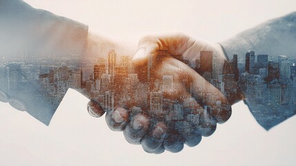 Poster - Successful Business Handshake with Double Exposure Effect