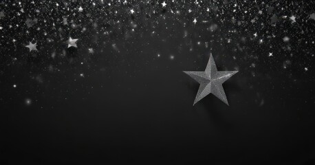 Wall Mural - silver glitter star pattern on black background twinkling festive backdrop , christmas, design, eleg