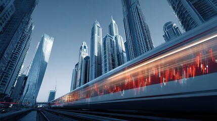 Poster - Futuristic Metro Transit Blending with Stock Charts in Urban Landscape
