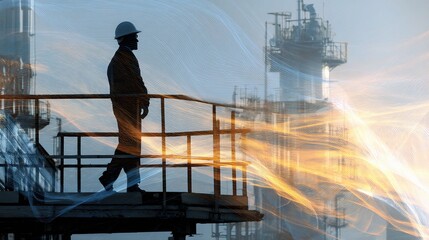 Poster - Industrial Plant Silhouette with Digital Energy Elements