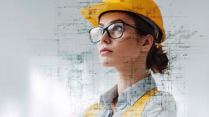 Poster - Thoughtful Female Architect Analyzing Construction Design Charts