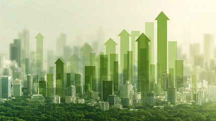 Poster - Green Growth Trends in Urban Cityscape with Rising Arrows