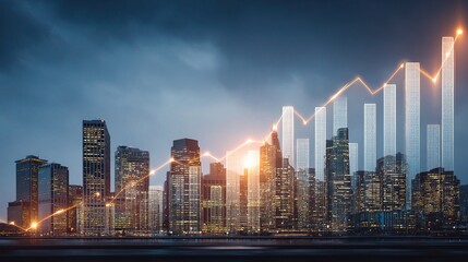 Poster - Rising Business District Graphs Over Urban Borough Skyline