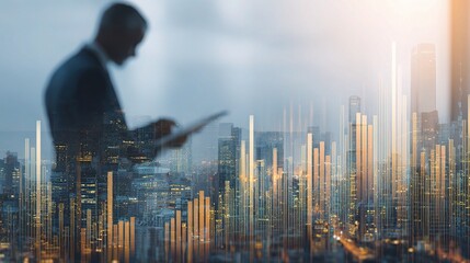 Poster - Executive Analyzing Financial Data with Charts in Urban Setting
