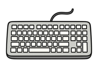 Poster - Cartoon drawing of a gray keyboard with cable on transparent background, ideal for communication and technology concepts