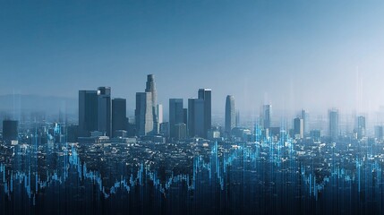 Poster - Downtown Los Angeles Skyline with Digital Overlay Visualization