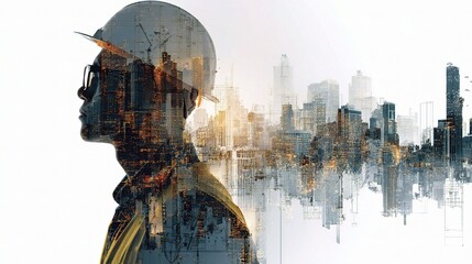 Poster - Engineer Silhouette Overlooking Urban Cityscape Planning Models