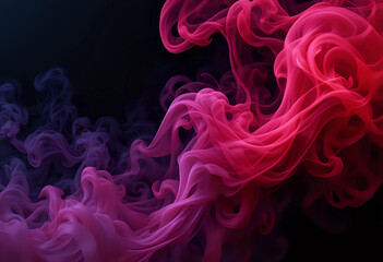 Poster - Translucent vibrant Red smoke whiffs and swirls of aromatic colorful incense against Black background.Dramatic smoke fog effect for spooky Halloween background.Vivid and intense background.