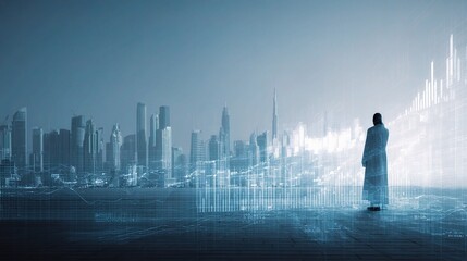 Poster - Entrepreneur Presenting Data in Dubai with Technology Overlay