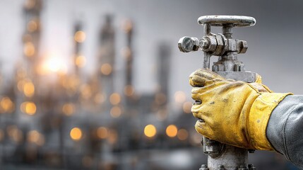 Poster - Technician Adjusting Valve in Industrial Refinery Environment
