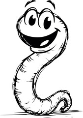 Poster - Cartoon drawing of a happy smiling worm with big eyes in black and white. Vector illustration