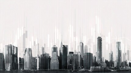 Poster - Monochrome Urban Skyline Blending Elements in Stark White Background