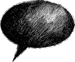 Poster - Black and white sketch of a blank speech bubble with textured shading. Vector illustration