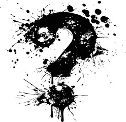 Leinwandbilder - Black ink splatter in shape of question mark on white background, abstract concept. Vector illustration