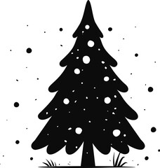 Aufkleber - Silhouette of a snow-covered pine tree with snowfall on white background. Vector illustration