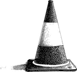 Poster - Monochrome illustration of a traffic cone with textured detail. Vector illustration