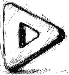 Aufkleber - Sketched black and white play button icon with rough artistic lines. Vector illustration
