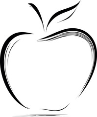 Poster - Black and white sketch of an apple with elegant curves, minimalistic design. Vector illustration