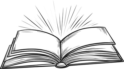 Poster - Open book with radiating lines in black and white sketch illustration. Vector illustration