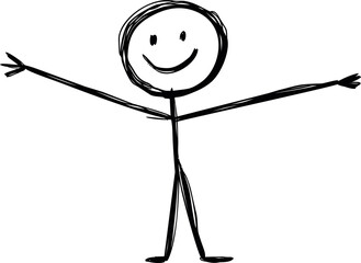 Poster - Simple black and white stick figure drawing with a happy smiley face. Vector illustration