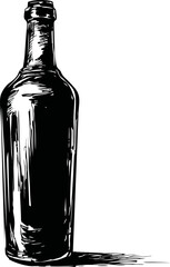 Poster - Black and white sketch of a vintage bottle with reflections, artistic illustration. Vector illustration