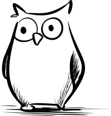 Poster - Outline drawing of a surprised cartoon owl with large eyes and whimsical expression. Vector illustration