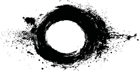 Aufkleber - Abstract black ink circle with splatters on a white background, artistic expression. Vector illustration
