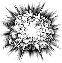 Leinwandbilder - Dynamic black and white comic explosion illustration with radial lines. Vector illustration