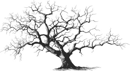 Poster - Black silhouette of a leafless tree with intricate branches, conceptual art. Vector illustration