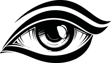Poster - Stylized black and white illustration of an eye with bold lines and shading. Vector illustration