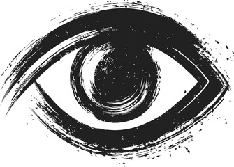 Poster - Grunge black and white illustration of an eye symbol with brush strokes. Vector illustration