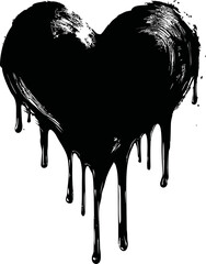 Aufkleber - Black dripping heart with brush strokes, symbolizing emotion and art. Vector illustration